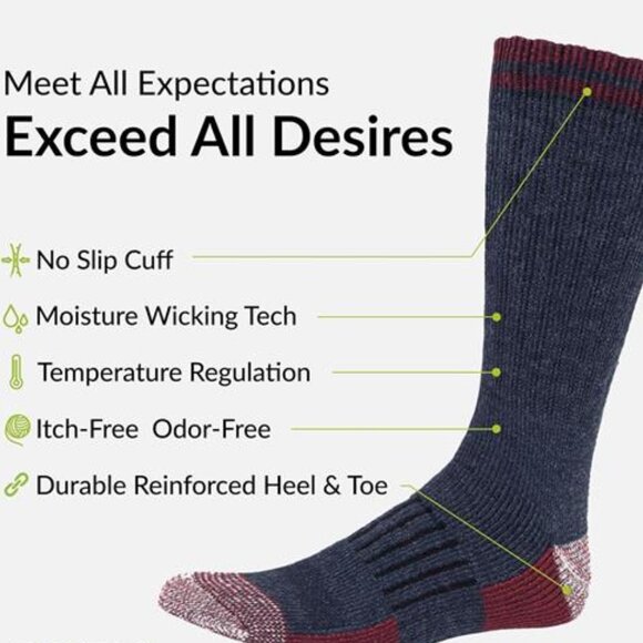 3 Pairs Men's Merino Wool Socks Casual Winter Cozy Thermal Socks, Blue - Picture 2 of 4